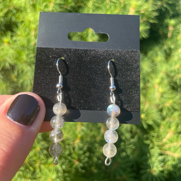 Labradorite Crystal Earrings | Hand Crafted | Beaded - Picture 3 of 6